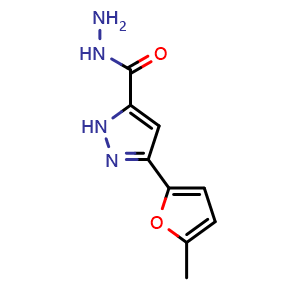 Chemical structure of 3-(5-Methylfuran-2-yl)-1H-pyrazole-5-carbohydrazide , CAS 889992-97-6, AChemBlock AD280640
