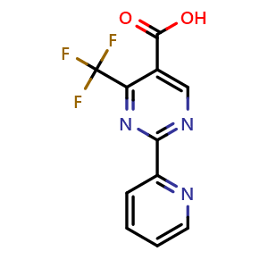 Chemical structure of 2-(Pyridin-2-yl)-4-(trifluoromethyl)pyrimidine-5-carboxylic acid , CAS 874816-10-1, AChemBlock AD280641