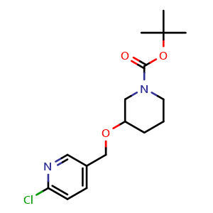 Chemical structure of 3-(6-Chloro-pyridin-3-ylMethoxy)-piperidine-1-carboxylic acid tert-butyl ester , CAS 939986-93-3, AChemBlock AD280651