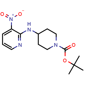 Chemical structure of tert-Butyl 4-((3-nitropyridin-2-yl)amino)piperidine-1-carboxylate , CAS 939986-15-9, AChemBlock AD280652