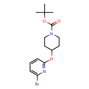 Chemical structure of tert-Butyl 4-((6-bromopyridin-2-yl)oxy)piperidine-1-carboxylate , CAS 871681-76-4, AChemBlock AD280653