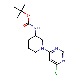 Chemical structure of tert-Butyl (1-(6-chloropyrimidin-4-yl)piperidin-3-yl)carbamate , CAS 939986-09-1, AChemBlock AD280654