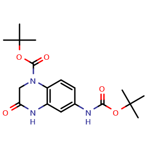 Chemical structure of 4-Boc-7-Bocamino-3,4-dihydroquinoxalin-2-one , CAS 959246-52-7, AChemBlock AD280667