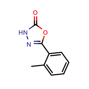 Chemical structure of 5-(2-Methylphenyl)-3H-1,3,4-oxadiazol-2-one , CAS 119933-32-3, AChemBlock AD280678