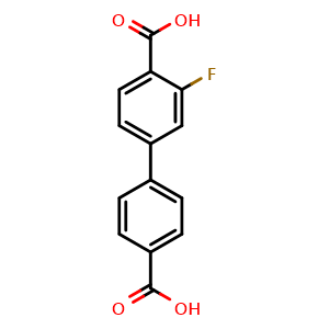 Chemical structure of 3-Fluoro-[1,1'-biphenyl]-4,4'-dicarboxylic acid , CAS 1261941-44-9, AChemBlock AD280682