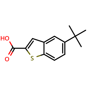 Chemical structure of 5-tert-Butyl-1-benzothiophene-2-carboxylic acid , CAS 126231-21-8, AChemBlock AD280683