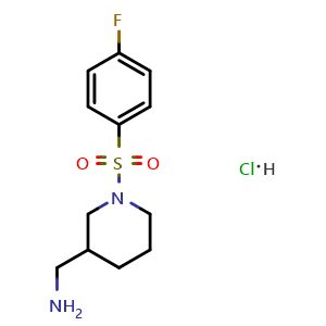 Chemical structure of (1-((4-Fluorophenyl)sulfonyl)piperidin-3-yl)methanamine hydrochloride , CAS 1353985-93-9, AChemBlock AD280687