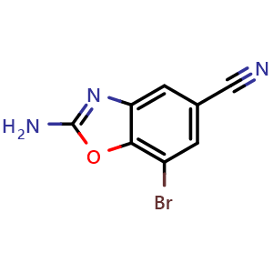 Chemical structure of 2-Amino-7-bromo-1,3-benzoxazole-5-carbonitrile , CAS 1820712-55-7, AChemBlock AD280705