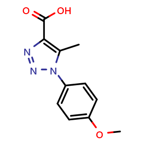 Chemical structure of 1-(4-Methoxy-phenyl)-5-methyl-1H-[1,2,3]triazole-4-carboxylic acid , CAS 31802-54-7, AChemBlock AD280713