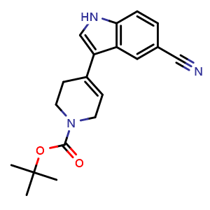 Chemical structure of 4-(5-Cyano-1h-indol-3-yl)-3,6-dihydro-2h-pyridine-1-carboxylic acid tert-butyl ester , CAS 345235-76-9, AChemBlock AD280718