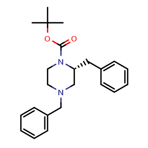 Chemical structure of (R)-tert-Butyl 2,4-dibenzylpiperazine-1-carboxylate , CAS 481038-74-8, AChemBlock AD280720
