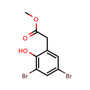 Chemical structure of Methyl 2-(3,5-dibromo-2-hydroxyphenyl)acetate , CAS 76251-01-9, AChemBlock AD280730