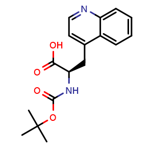 Chemical structure of (2R)-2-[(2-Methylpropan-2-yl)oxycarbonylamino]-3-quinolin-4-ylpropanoic acid , CAS 851307-45-4, AChemBlock AD280734