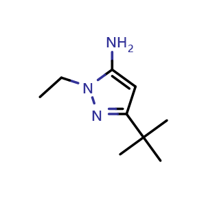 Chemical structure of 1H-Pyrazol-5-amine, 3-(1,1-dimethylethyl)-1-ethyl , CAS 874136-24-0, AChemBlock AD280736