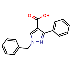 Chemical structure of 1-Benzyl-3-phenylpyrazole-4-carboxylic acid , CAS 905589-98-2, AChemBlock AD280738