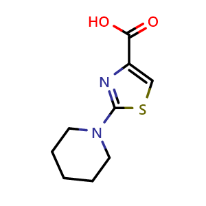 Chemical structure of 2-Piperidin-1-yl-1,3-thiazole-4-carboxylic acid , CAS 952182-68-2, AChemBlock AD280744
