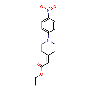 Chemical structure of Ethyl 2-[1-(4-nitrophenyl)piperidin-4-ylidene]acetate , CAS 251310-52-8, AChemBlock AD280753