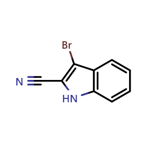 Chemical structure of 3-Bromo-1H-indole-2-carbonitrile , CAS 1373348-93-6, AChemBlock AD280754