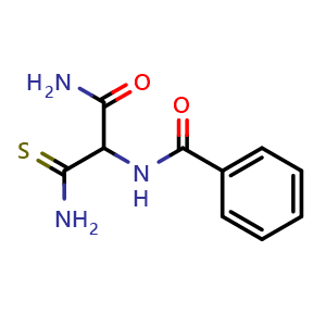 Chemical structure of N-[2-Amino-1-(aminocarbonothioyl)-2-oxoethyl]benzamide , CAS 31785-09-8, AChemBlock AD280766