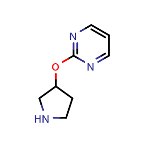 Chemical structure of 2-(Pyrrolidin-3-yloxy)pyrimidine , CAS 950648-95-0, AChemBlock AD280791