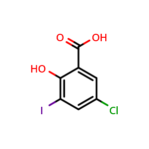 Chemical structure of 5-Chloro-2-hydroxy-3-iodobenzoic acid , CAS 4068-57-9, AChemBlock AD280794