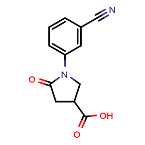 Chemical structure of 1-(3-Cyanophenyl)-5-oxopyrrolidine-3-carboxylic acid , CAS 954267-27-7, AChemBlock AD280795