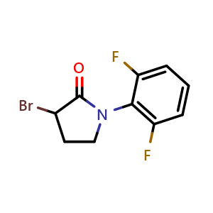 Chemical structure of 3-Bromo-1-(2,6-difluorophenyl)pyrrolidin-2-one , CAS 1340097-54-2, AChemBlock AD280822