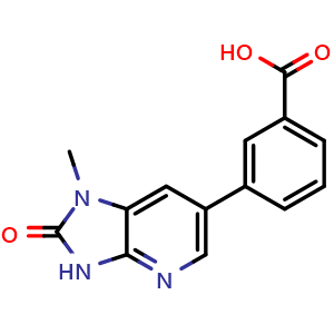Chemical structure of 3-{1-Methyl-2-oxo-1H,2H,3H-imidazo[4,5-b]pyridin-6-yl}benzoic acid , CAS 1797210-14-0, AChemBlock AD280829