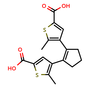 Chemical structure of 4,4'-(1-Cyclopentene-1,2-diyl)bis[5-methyl-2-thiophenecarboxylic acid , CAS 331432-79-2, AChemBlock AD280841