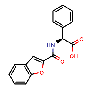 Chemical structure of (2S)-2-[(1-Benzofuran-2-yl)formamido]-2-phenylacetic acid , CAS 1217756-92-7, AChemBlock AD280859