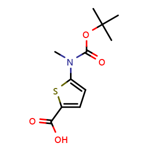 Chemical structure of 5-{[(tert-Butoxy)carbonyl](methyl)amino}thiophene-2-carboxylic acid , CAS 131052-68-1, AChemBlock AD280864