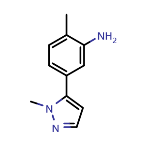 Chemical structure of 2-Methyl-5-(1-methyl-1H-pyrazol-5-yl)aniline , CAS 1340579-27-2, AChemBlock AD280873