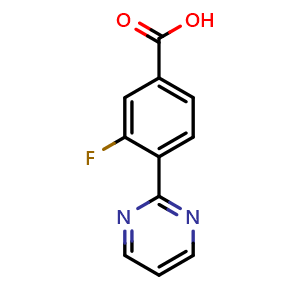 Chemical structure of 3-Fluoro-4-(pyrimidin-2-yl)benzoic acid , CAS 1823295-07-3, AChemBlock AD280893