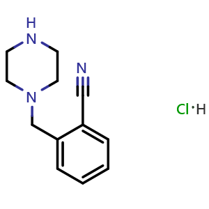 Chemical structure of 2-Piperazin-1-ylmethyl-benzonitrile hydrochloride , CAS 1289388-18-6, AChemBlock AD280896