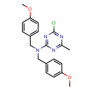 Chemical structure of 4-Chloro-N,N-bis(4-methoxybenzyl)-6-methyl-1,3,5-triazin-2-amine , CAS 1253569-14-0, AChemBlock AD280899
