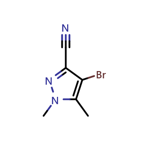 Chemical structure of 4-Bromo-1,5-dimethyl-1H-pyrazole-3-carbonitrile , CAS 863751-81-9, AChemBlock AD280911