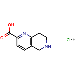 Chemical structure of 5,6,7,8-Tetrahydro-1,6-naphthyridine-2-carboxylic acid hydrochloride , CAS 1057652-51-3, AChemBlock AD280914
