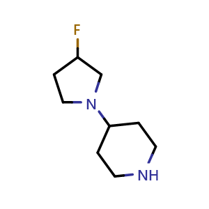 Chemical structure of 4-(3-Fluoropyrrolidin-1-yl)piperidine , CAS 1547144-96-6, AChemBlock AD280915