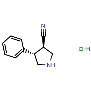 Chemical structure of rel-(3R,4S)-4-Phenylpyrrolidine-3-carbonitrile hydrochloride , CAS 1807937-84-3, AChemBlock AD280927
