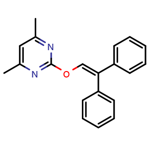 Chemical structure of 2-((2,2-Diphenylvinyl)oxy)-4,6-dimethylpyrimidine , CAS 1639429-81-4, AChemBlock AD280929