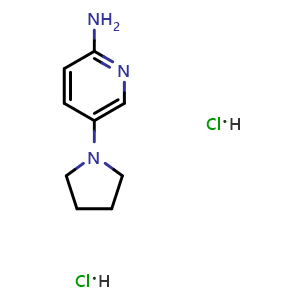 Chemical structure of 5-(Pyrrolidin-1-yl)pyridin-2-amine dihydrochloride , CAS 2137624-63-4, AChemBlock AD280946