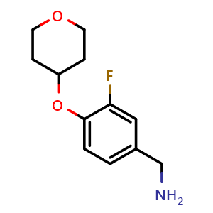 Chemical structure of [3-Fluoro-4-(oxan-4-yloxy)phenyl]methanamine , CAS 1247619-84-6, AChemBlock AD280956