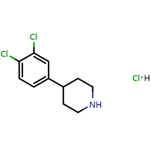 Chemical structure of 4-(3,4-Dichlorophenyl)piperidine hydrochloride , CAS 941711-46-2, AChemBlock AD280966