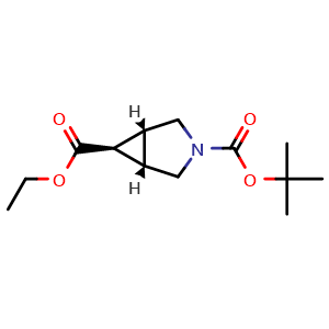 Chemical structure of rel-3-(tert-butyl) 6-ethyl (1R,5S,6R)-3-azabicyclo[3.1.0]hexane-3,6-dicarboxylate , CAS 134575-37-4, AChemBlock AD280977
