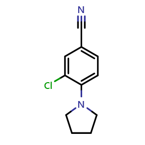 Chemical structure of 3-Chloro-4-pyrrolidin-1-ylbenzonitrile , CAS 1260837-35-1, AChemBlock AD280994