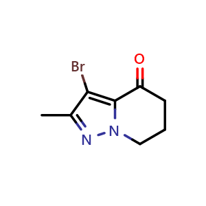 Chemical structure of 3-Bromo-2-methyl-6,7-dihydro-5H-pyrazolo[1,5-a]pyridin-4-one , CAS 2408429-61-6, AChemBlock AD281005