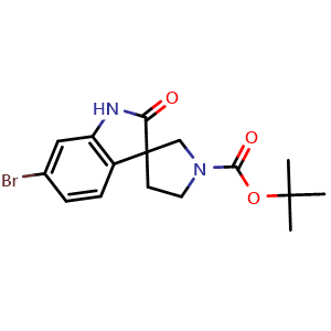 Chemical structure of tert-Butyl6-bromo-2-oxospiro[indoline-3,3'-pyrrolidine]-1'-carboxylate , CAS 2089310-17-6, AChemBlock AD281014
