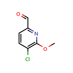 Chemical structure of 5-Chloro-6-methoxypicolinaldehyde , CAS 1211527-87-5, AChemBlock AD281019