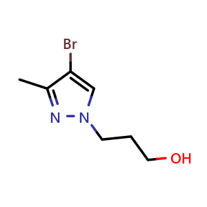 Chemical structure of 3-(4-Bromo-3-methyl-1H-pyrazol-1-yl)propan-1-ol , CAS 2101199-32-8, AChemBlock AD281020