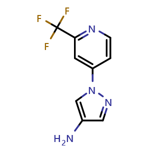 Chemical structure of 1-(2-(Trifluoromethyl)pyridin-4-yl)-1H-pyrazol-4-amine , CAS 1874322-72-1, AChemBlock AD281023